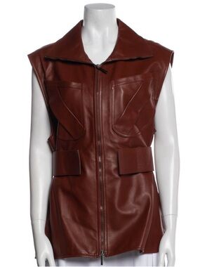Acne Studios Brown Leather Zip Front Sleeveless Vest